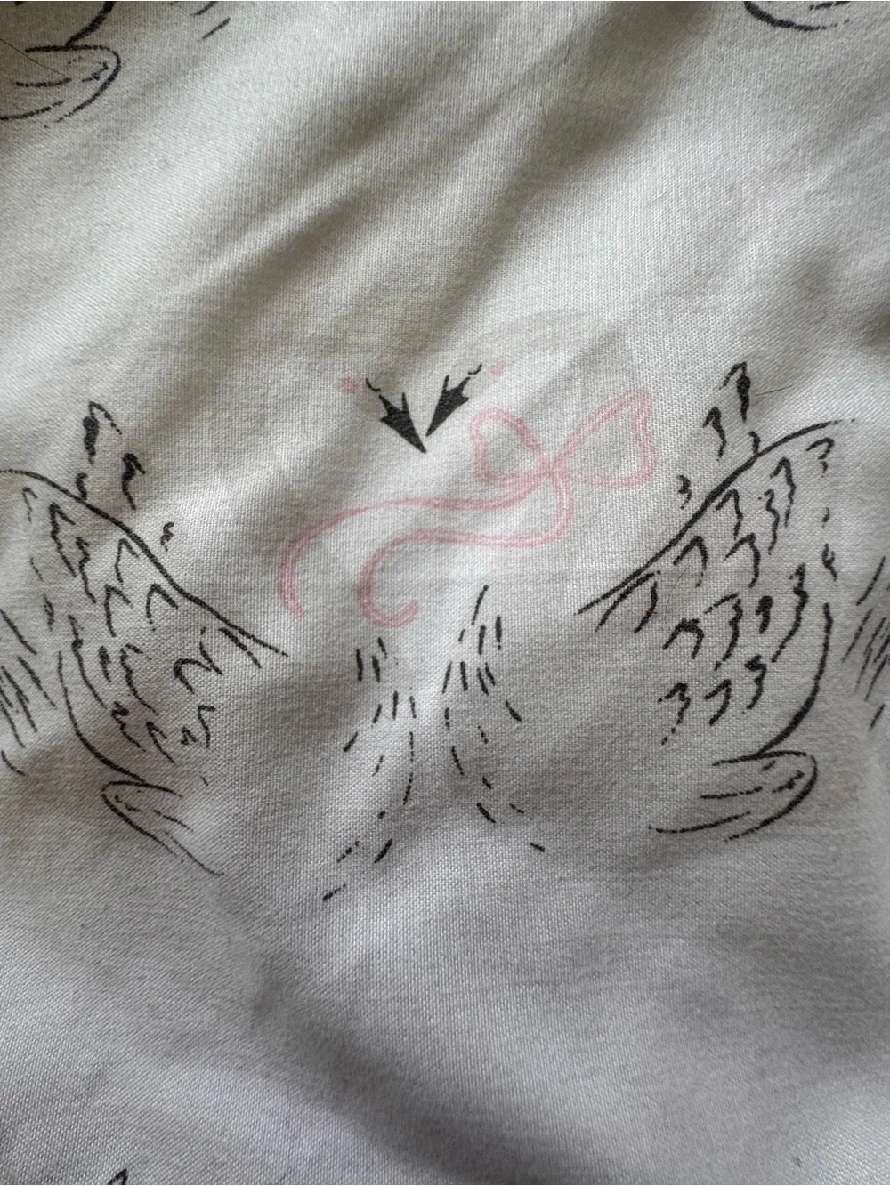 🩷🤍Shabby Chic White Sheet Set with Black Sketch love swans with Pink bows - King